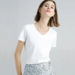 MRMT 2025 Brand New 80S Pure Cotton Women's T Shirt High Quality T-shirt for Female Short Sleeve V Collar Leisure Tops Tshirt