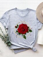 Short Sleeve Graphic T-shirt Women Summer Clothes Clothing Flower Sweet 90s Style Print T Shirt Fashion O-neck Tee Top