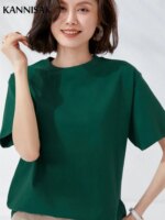 Women T-shirts 2024 Summer Tops Solid Short Sleeve Loose O-neck 100% Cotton Casual Ladies Shirts Harajuku Korean Woman Tshirts