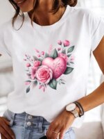 Clothes T Female Clothing For Women Graphic Tee Fashion Lady Sweet Flower 90s Casual Top O-neck Short Sleeve Print T-shirts