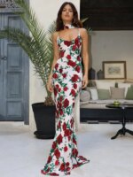 Mozision Halter Backless Print Sexy Maxi Dress For Women Gown Elegant Sleeveless High Waist Evening Club Party Long Dress
