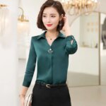 Women Clothes New Thin Spring Autumn All-match Korean Long Sleeve Shirt Tops Buttons Solid Polo Neck Blouse Trend Fashion