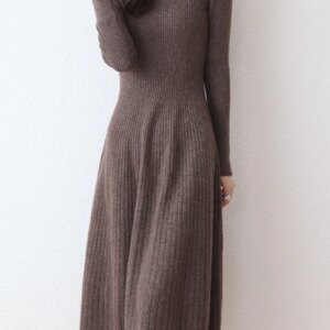 Women's Merino Wool Long Sweater Dress, Round Neck, Striped, Thick, Monochromatic, 100% Merino, Autumn, Winter, New, Official