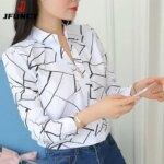 Women's Blouses Office Lady OL Work Shirts Long Sleeve Women Tops Fashion Casual White Stripe Print Female Slim Shirt