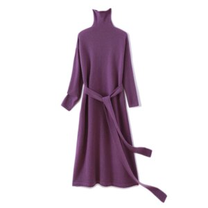 Women's wool sweater 100% pure wool women's dress 2024 autumn and winter new high neck long sweater slim knit bottom sweater