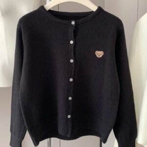 Yaminiya Autumn 2024 O-Neck Knit Sweater Sweet Cartoon Embroidery Casual Tops Japanese Fashion Single Breasted Cardigan Harajuku