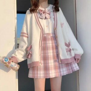 2025 Autumn Winter Women Sweater Loose Japanese Style Sweet Knitted Cardigan Embroidery Oversize Harajuku Female Cardigans Cute