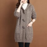 2024 Autumn Winter Thicken Sweaters5XL Large Size New Fashion Hooded Knitted Outerwear Women's Cardigan Sweater Knitting Jacket