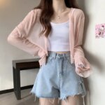 2025 Fairy Style Solid Cardigan Women Summer New Long Sleeve Sunscreen Sweet Beading V-neck Basics Loose Chiffon Cardigan