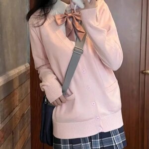 Autumn Pink JK Sweater Cardigan Coat Women's College Style Uniform Cardigan Student Cute Knitted Sweater