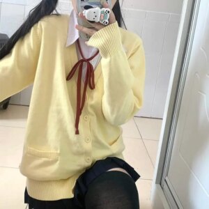 Original anime yellow jk uniform sweater 2025 new autumn and winter Japanese knitted cardigan college style jacket women's top