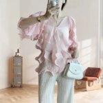 Miyake Pleated T-Shirt 2025 Summer Designer Model Sheer Loose T-Shirt French Elegant Peplum High End Pleated Top Tunic Clothing