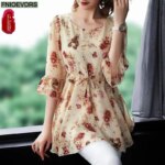 Loose Lazy 5XL 4XL 3XL Clothes Elegant Blusas Women Summer Blouse Floral Print Office Lady Belly Vintage Retro Tunic Peplum Tops