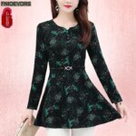 Hot Sales Women 2024 Autumn Winter Elegant Office Lady Basics Shirts Casual Retro Vintage Floral Green Tunic Peplum Tops Blouses