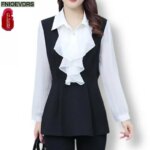 L-5XL Loose Clothes 2024 Women Spring Long Sleeve Elegant Ruffles White Shirts Casual Retro Tunic Peplum Tops And Blouses