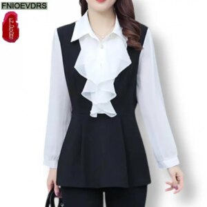 L-5XL Loose Clothes 2024 Women Spring Long Sleeve Elegant Ruffles White Shirts Casual Retro Tunic Peplum Tops And Blouses