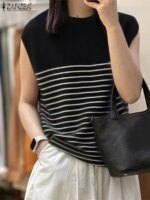 Fashion Women Sleeveless OL Blouse Summer Office Shirt 2024 ZANZEA Casual Stripe Tanks Tops Female Elegant Work Blusas Chemise