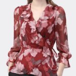 Elegant V-Neck Blouse Fashion Ruffles Spliced Spring Summer Waist Drawstring Women's Clothing Commute Vintage Asymmetrical Shirt