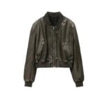 Women's Street fashion Faux Leather Bomber Jacket Stand Collar Black Short Leather Coat