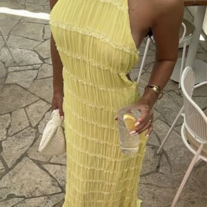Tossy Spring Fashion Patchwork Long Dress For Women Lace-Up Backless High Waist Solid Holiday Beach Dress Ladies Maxi Dress 2025