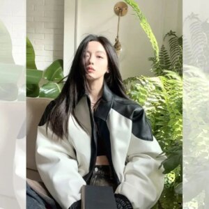 American Fashion Retro Slim Loose Commuting Simple Leather Motorcycle Coat Women's Spring and Autumn Premium Baseball uniform Ja