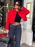 TRZA Women Fashion With Flaps Cropped Blazer Coat Vintage Long Sleeve Snap-button Female Outerwear Chic Tops