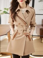 Solid Mid length Trench for Women Fall Winter 2023 New Vintage Turn Down Collar Long Sleeve Jacket Loose Double Breasted Coat