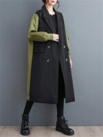 Oversized Turn-down Collar Trench Coat For Women 2024 Autumn Winter Casual Loose Vintage Patchwork Fashion Outerwear Cardigan