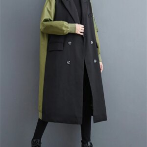 Oversized Turn-down Collar Trench Coat For Women 2024 Autumn Winter Casual Loose Vintage Patchwork Fashion Outerwear Cardigan