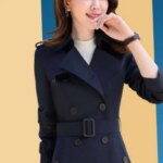Women's Autumn Winter New Fashion Solid Color Flip Collar Lace Up Double Breasted Korean Casual Long Sleeve Slim Fit Trench Coat