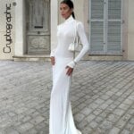 Cryptographic Fashion Casual Turtleneck Long Sleeve Maxi Dress Outfits Club Party Autumn Basic Solid Long Dresses Robes Clothes