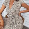 Msfilia Women Summer V Neck Short Sleeve Leopard High Waist Beach Printed Long Dress For Fashionable