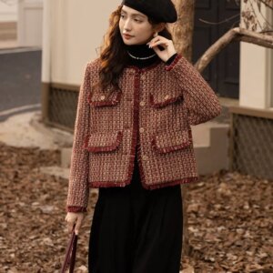 MISHOW Down Wool Coats 2025 Winter Clothes Women Chic Short Plaid Outerwear Temperament Warm Female O Neck Jackets MXB48W0888