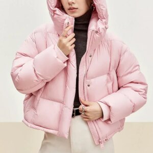 SENTUBILA Hooded Puffer Down Coat for Women 2024 Winter Lightweight Warmth 90% White Duck Down Short Jacket Outerwear  W44Y55965