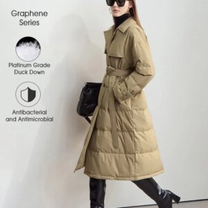 AMII 2024 Winter New Women's Solid Color Graphene Lining Loose Thickened Warm with Belt Long Trench Coat Down Jacket 12444053