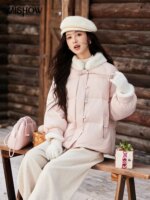 MISHOW Fur Collar Thick Women's Winter Down Jacket Spliced Pearl Single Breasted Pocket Duck Down Coats Office Lady MXD59Y0060