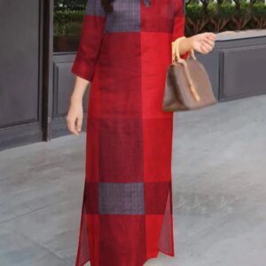 Summer Spring Women Dresses 2025 ZANZEA Vintage  Plaid Checked Sundress Lapel Neck 3/4 Sleeve Shirt Dress Maxi Vestidos Robe