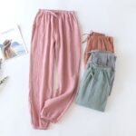Japanese-style New Spring And Summer Women's Trousers 100% Cotton Crepe Cloth Large Size Color Tie Pants Casual Pants Home Pants