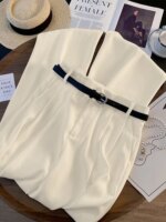 Loose with Belt Suit Wide Leg Pants Women Korean Elegant Office Lady Casual Straight Trousers Fashion High Waist Solid Pants New