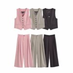Tangada Women Black Wide Leg Suit Pants Trousers Lady Pants 6P0109