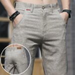 Spring Summer Men Thin Linen Straight Pants Streetwear Fashion New Business Casual Pockets Slim Big Size Male Versatile Trousers