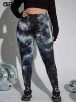 GIBSIE Plus Size 2024 New Autumn Tie Dye Leggings Women Fashion Slim-fit Casual High Waist Leggings Street Retro Women's Pants