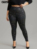 GIBSIE Plus Size Star Print Casual Women Leggings New Spring Fall High Waist Fashion Slim Pencil Trousers Female Bottoms