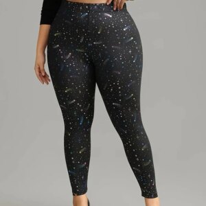GIBSIE Plus Size Star Print Casual Women Leggings New Spring Fall High Waist Fashion Slim Pencil Trousers Female Bottoms