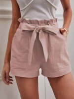Stylish Solid Color White Shorts Women Pocket Drawstring Casual short Pants Summer Daily Pants