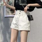 Y2K Denim Shorts Women Summer New White Simple Streetwear High Waist Short Jeans Korean Fashion All Match A Line Denim Shorts