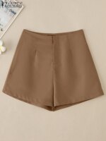 ZANZEA 2025 Summer High Waist Short Pants Leisure Everyday Wear Loose Casual Shorts Solid Wide-Leg Women's Mid-Thigh Trousers