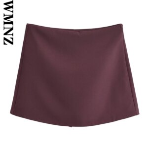 XNWMNZ 2024 Autumn New Woman's Casual Side Zipper Skirt Pants High Waist Hipster Woman Short Bottoms Ruffles Regular Fit Shorts