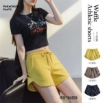 Maden Waffle Women's Casual Shorts Running Fitness Sweatpants Beach Pants Loose Drawstring Shorts Summer Breathable Yellow Color