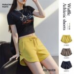 Maden Waffle Women's Casual Shorts Running Fitness Sweatpants Beach Pants Loose Drawstring Shorts Summer Breathable Yellow Color